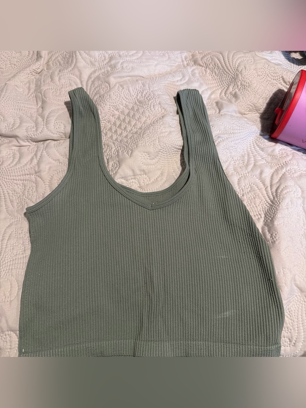 Ribbed Scoop Tank Top - Sage Green